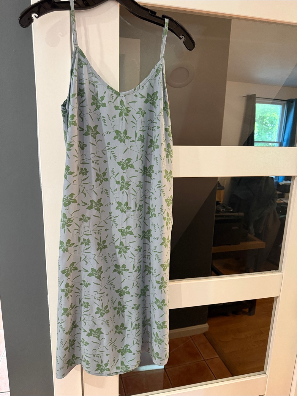 GAP Light Blue spaghetti Strap Dress with Green Floral Print